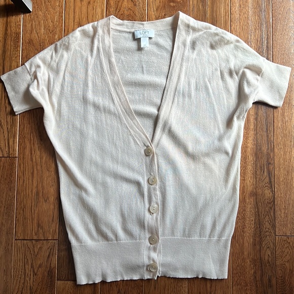 Loft Short Sleeved Button Cardigan, Cream Size MP - Picture 2 of 7
